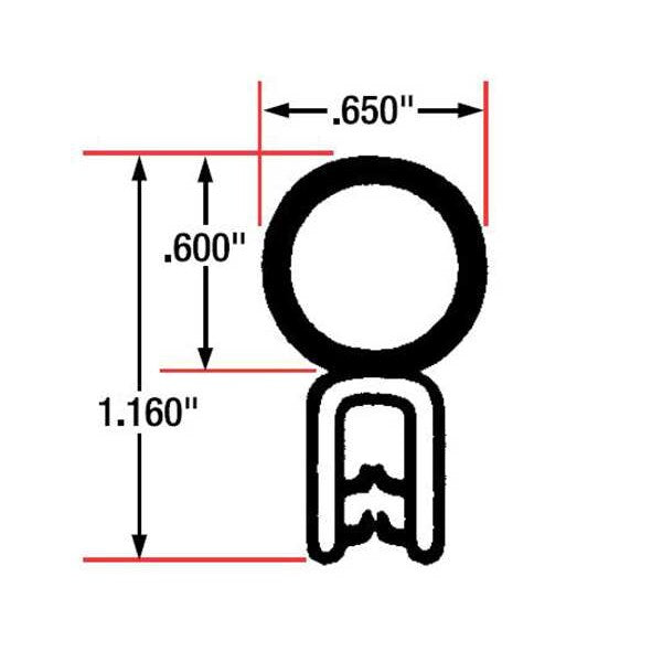 Edge Grip Seal, EPDM, 10 ft Length, 0.65 in Overall Width, Style: Top Bulb