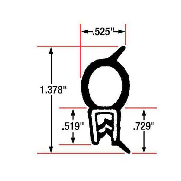 Edge Grip Seal, EPDM, 82 ft Length, 0.525 in Overall Width, Style: Top Bulb