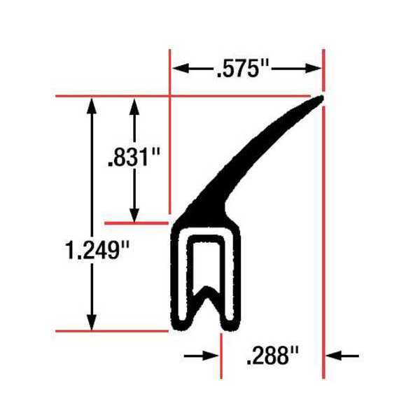 Edge Grip Seal, EPDM, 10 ft Length, 0.575 in Overall Width, Style: Top Flap Seal
