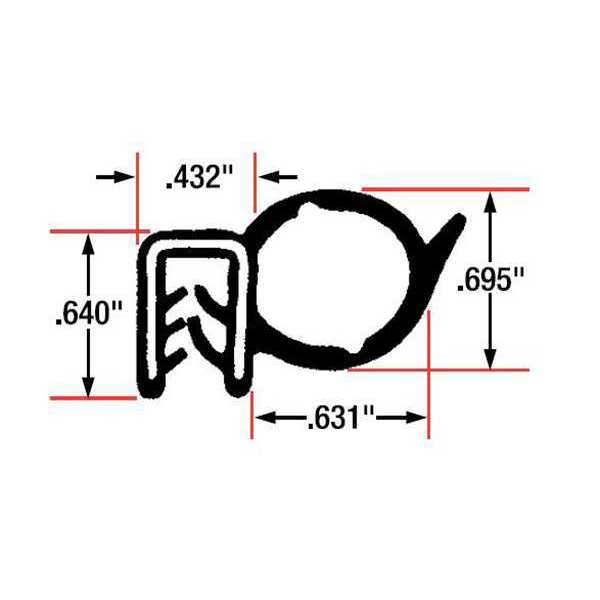 Edge Grip Seal, EPDM, 10 ft Length, 1.063 in Overall Width, Style: Side Bulb