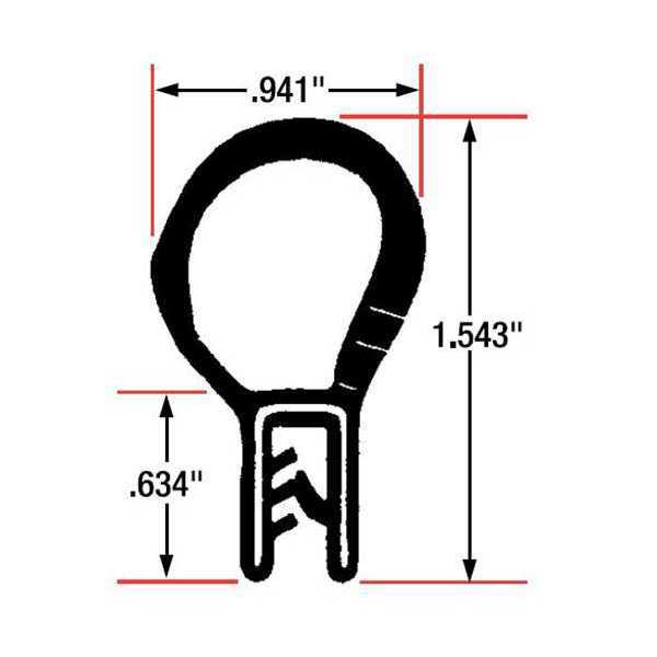 Edge Grip Seal, EPDM, 10 ft Length, 0.941 in Overall Width, Style: Top Bulb