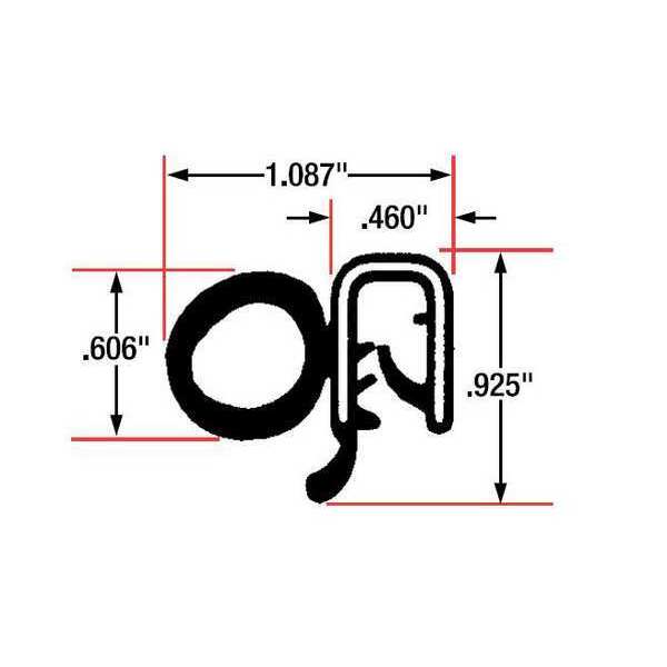 Edge Grip Seal, EPDM, 10 ft Length, 1.087 in Overall Width, Style: Side Bulb