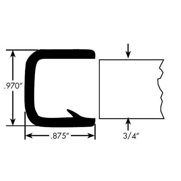 Edge Grip Seal, PVC, 50 ft Length, 0.97 in Overall Width, Style: Edge Trim