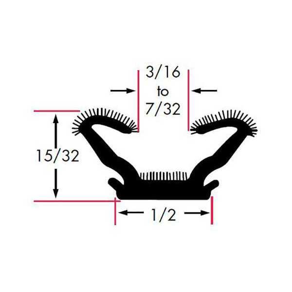 Edge Grip Seal, EPDM, 8 ft Length, 0.5 in Overall Width, Style: Window Channel