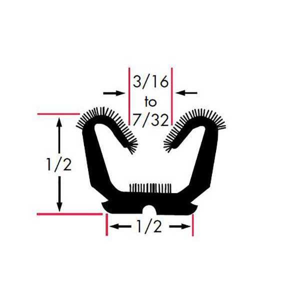 Edge Grip Seal, EPDM, 8 ft Length, 0.5 in Overall Width, Style: Window Channel