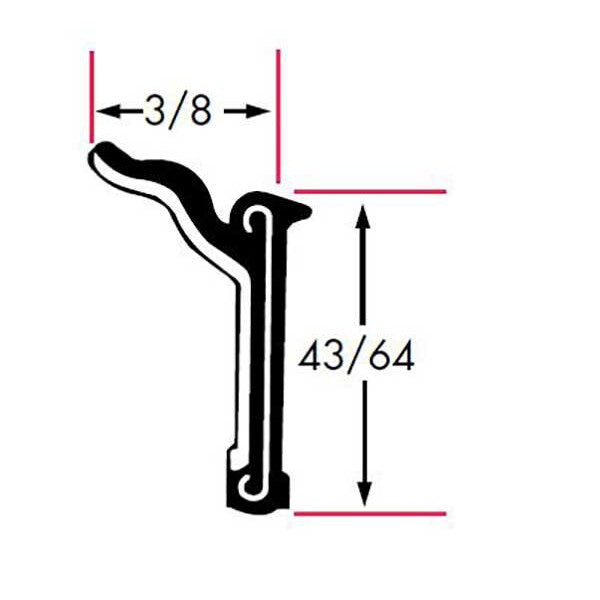 Edge Grip Seal, Rubber, 8 ft Length, 0.375 in Overall Width, Style: Beltline Weatherstrip