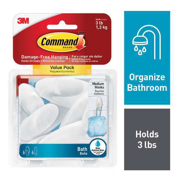 Bath Hook, Plastic, Frosted, PK6