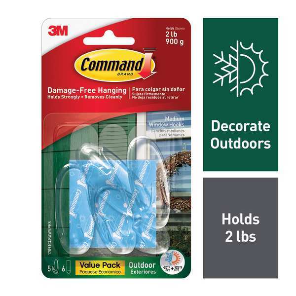 Outdoor Window Hook, Plastic, Clear, PK5