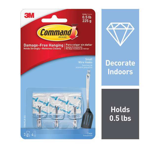 Wire Hook, Plastic, Clear, PK3