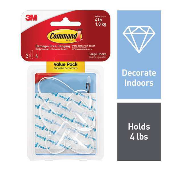 Clear Hook, Plastic, Clear, PK3