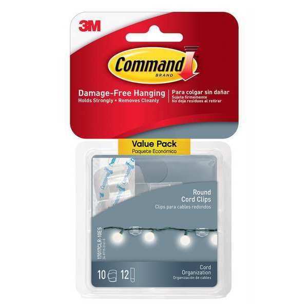 Round Cord Clip, Plastic, Clear, PK10