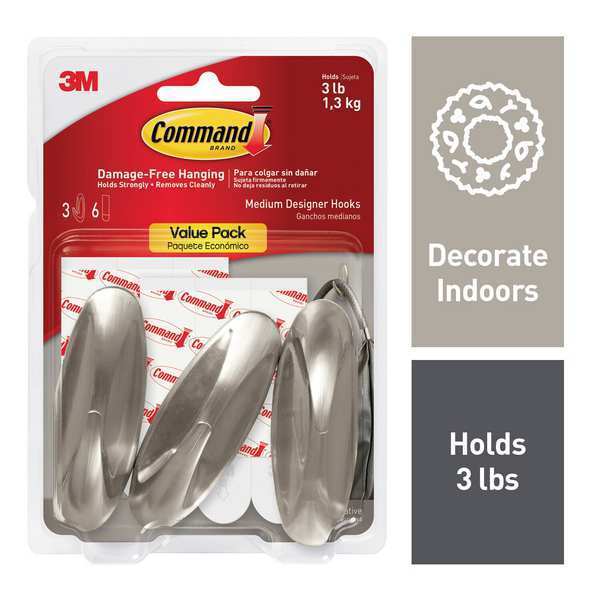 Designer Hook, Plastic, Gray, PK3