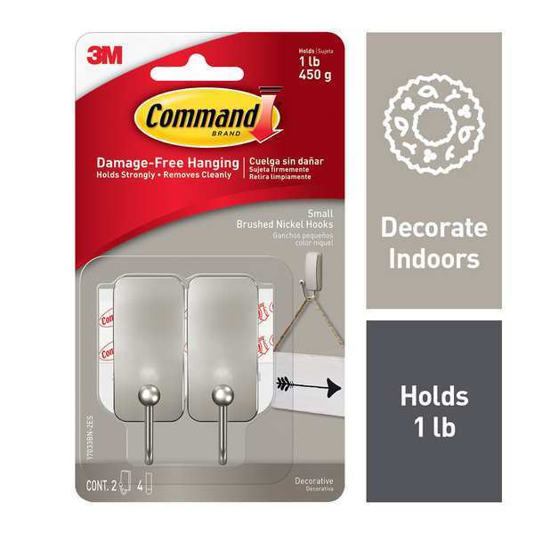 Utility Hook, Metal, Nickel, PK2
