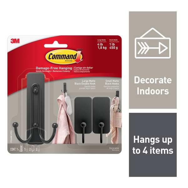 Decorative Hook, Metal, Black, PK3