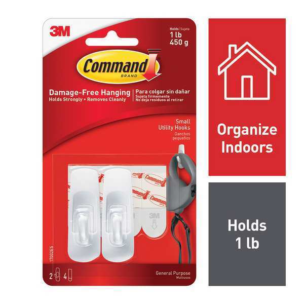 Utility Hook, Plastic, White, PK2