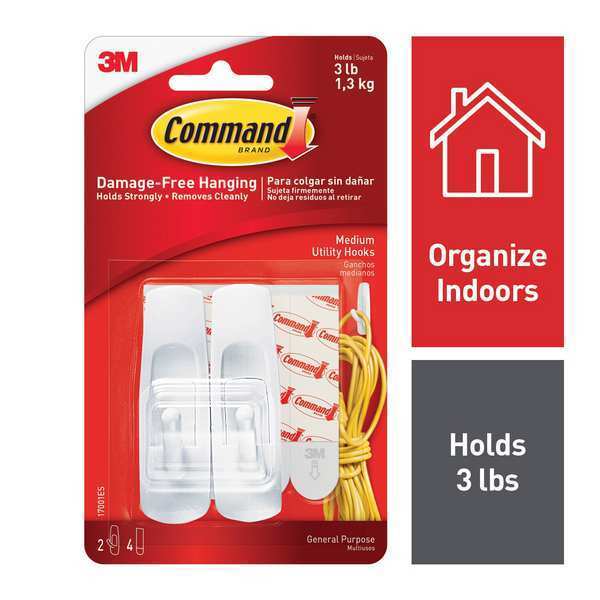 Utility Hook, Plastic, White, PK2