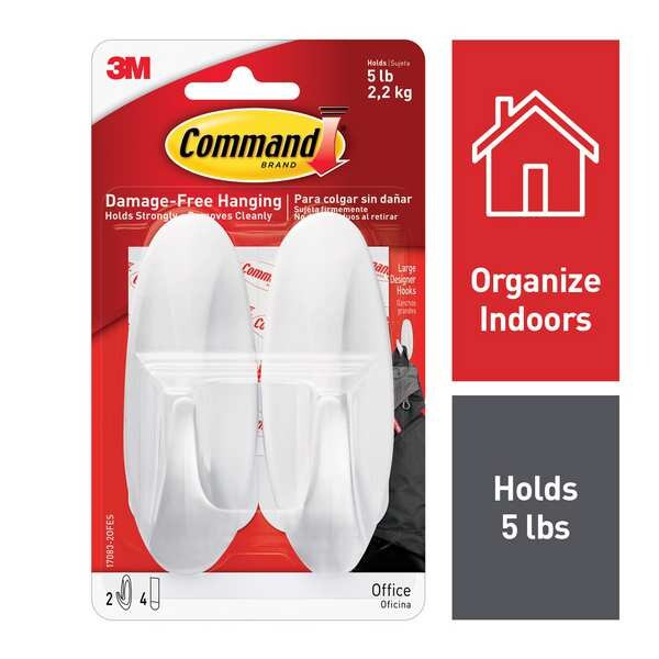 Designer Hook, Plastic, White, PK2