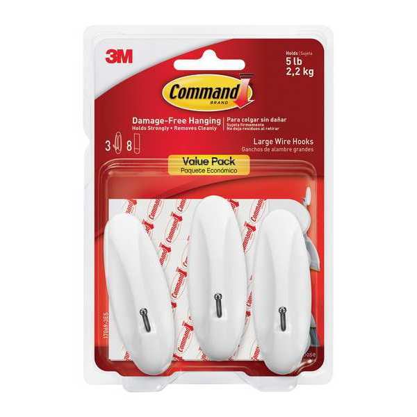 Wire Hook, Plastic, White, PK3