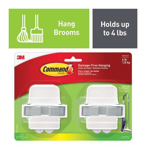 Broom Gripper, Plastic, Gray, White, PK2