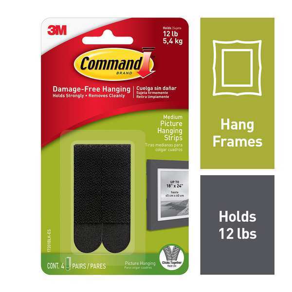 Hanging Strip, Foam, Black, PK4