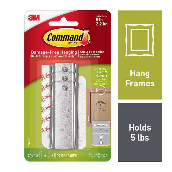 Universal Picture Hangers, Metal, Wht, PK3