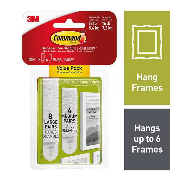 Hanging Strip, Foam, White, PK12