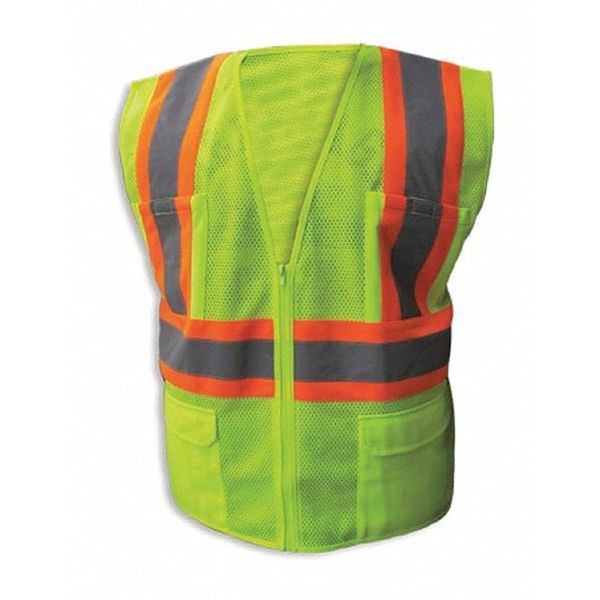 Safety Vest, Lime, Org stripe, Zippr-5XL