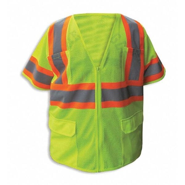 Safety Vest, Lime, Cls3, Org stripe, Zip-2XL
