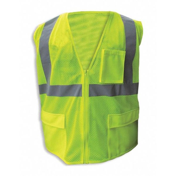 Safety Vest, Lime, Slvr stripe, Zip, 2XL
