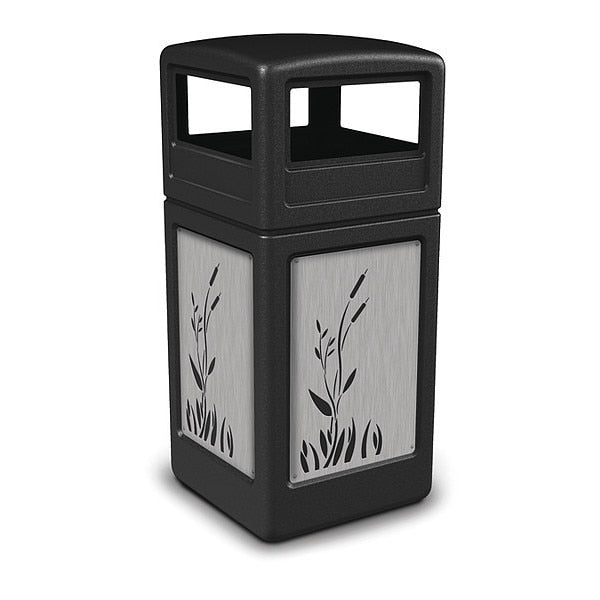 42 gal Trash Can, Black, Stainless Steel
