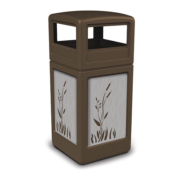 42 gal Trash Can, Brown, Stainless Steel
