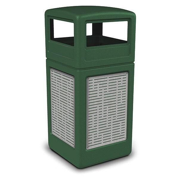 42 gal Trash Can, Green, Stainless Steel
