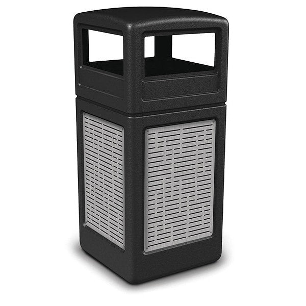 42 gal Trash Can, Black, Stainless Steel