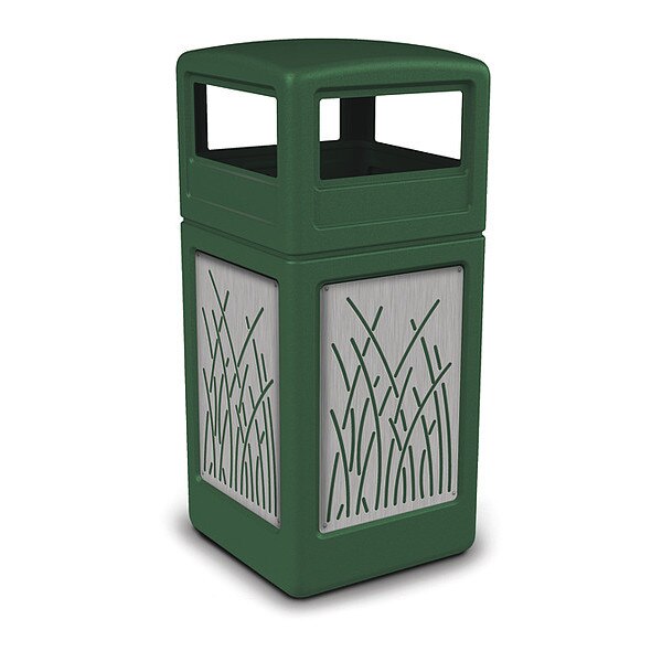 42 gal Trash Can, Green, Stainless Steel