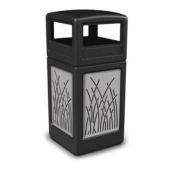 42 gal Trash Can, Black, Stainless Steel
