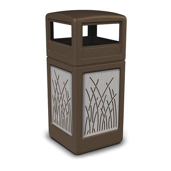 42 gal Trash Can, Brown, Stainless Steel