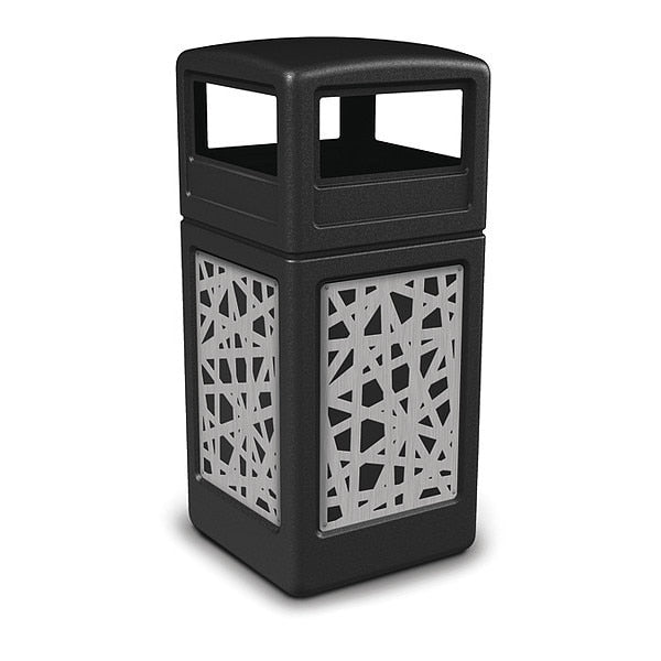 42 gal Trash Can, Black, Stainless Steel