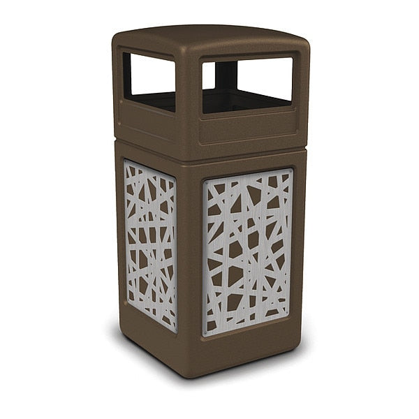 42 gal Trash Can, Brown, Stainless Steel