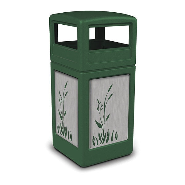 42 gal Trash Can, Green, Stainless Steel