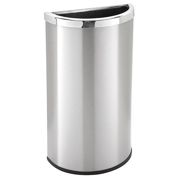 8 gal Half-Round Trash Can, Silver, Stainless Steel