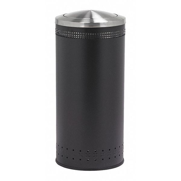 Imprinted Swvl Lid Waste Bin, 25 gal., Blk
