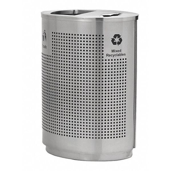 40 gal Recycling Bin, Silver, Stainless Steel