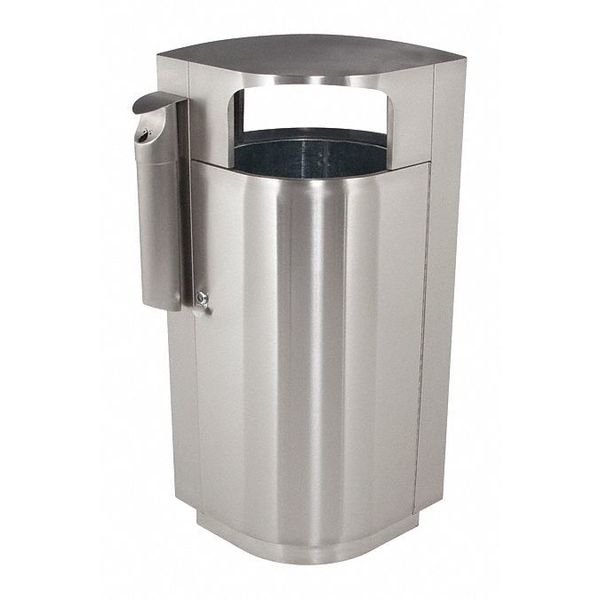 40 gal Trash Can, Silver, Stainless Steel