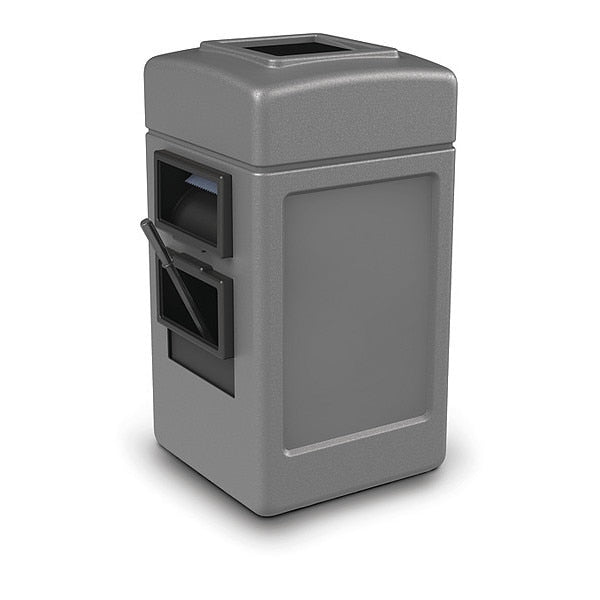 45 gal Square Trash Can, Gray, 18 1/2 in Dia, Plastic