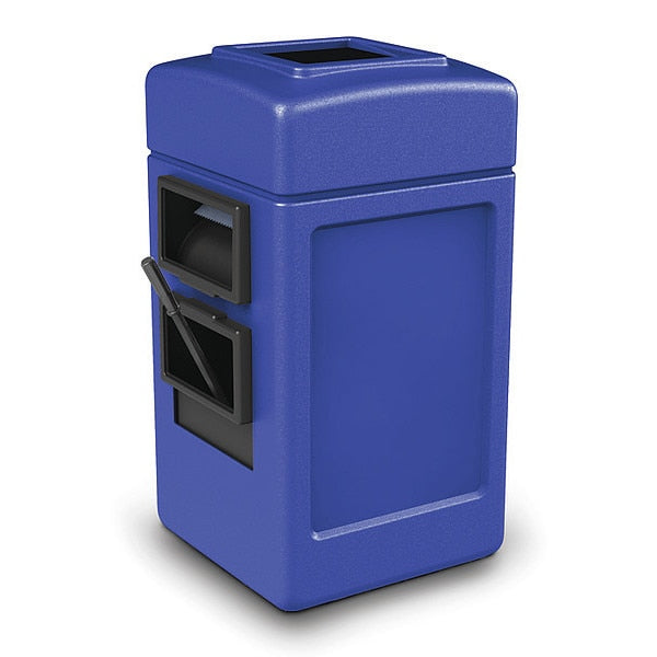 45 gal Square Trash Can, Blue, 18 1/2 in Dia, Plastic