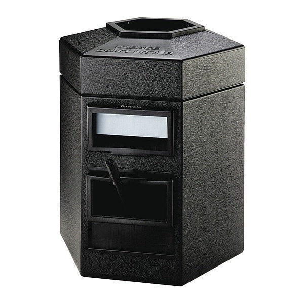 35 gal Hexagon Trash Can, Black, 25 in Dia, Plastic