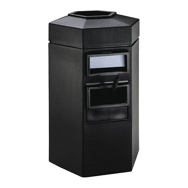 45 gal Hexagon Trash Can, Black, 25 in Dia, Plastic