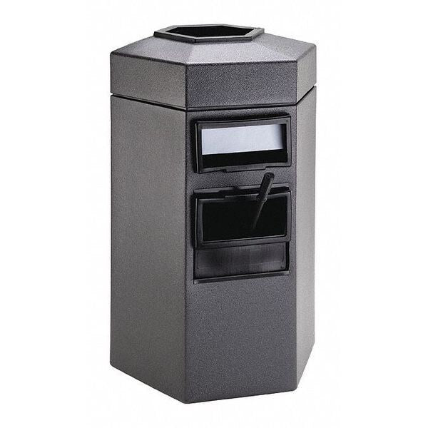 45 gal Hexagon Trash Can, Black, 25 in Dia, Plastic
