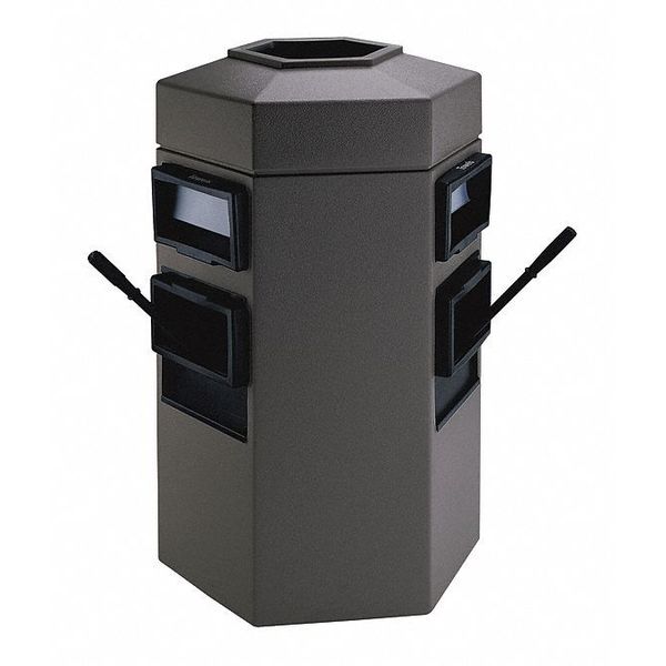 35 gal Hexagon Trash Can, Black, 25 in Dia, Plastic