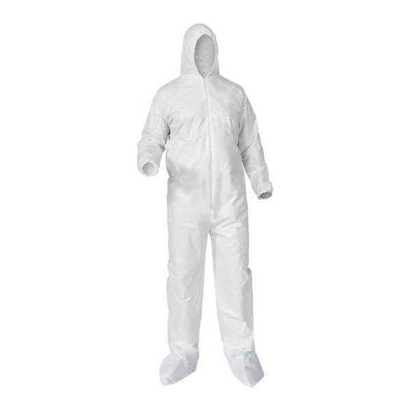Hooded Coveralls, White, 2XL, Elastic, PK25, White, Zipper